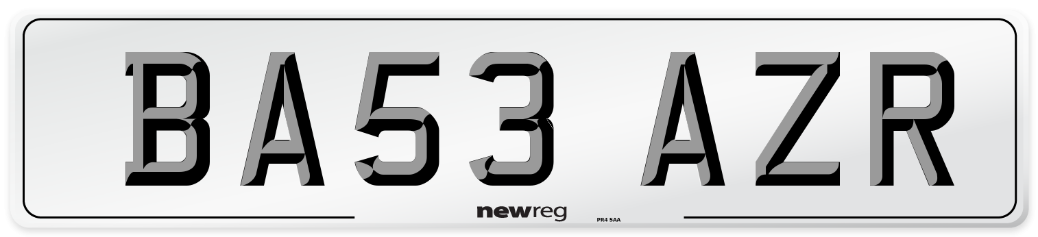 BA53 AZR Number Plate from New Reg